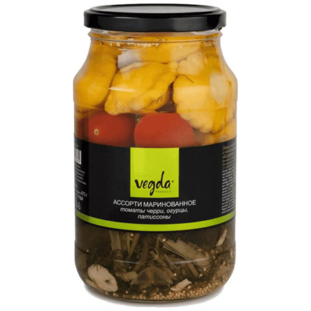 Ассорти VEGDA овощное (огурцы, патиcсоны, черри) 900г