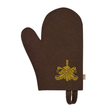 Рукавица для сауны Банные штучки, с вышитым логотипом, коричневая, войлок