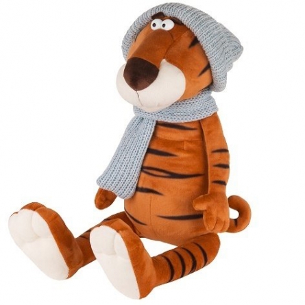 Игрушка Тигр Гоша в вязаном шарфе 20см
