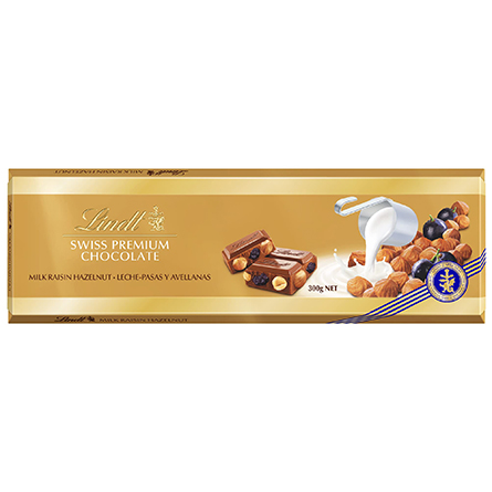 Шоколад Lindt Gold молочный лесной орех и изюм 300г