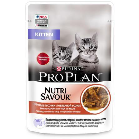 Влажный корм Pro Plan Nutri Savour для котят, с говядиной в соусе, 85г