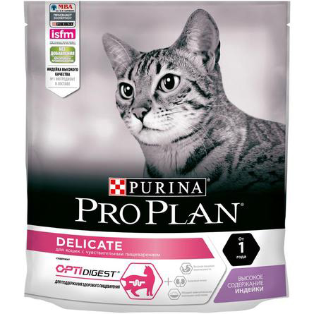 Сухой корм Pro Plan® для взрослых кошек с чувствительным пищеварением или особыми предпочтениями в еде (с высоким содержанием индейки), 400г