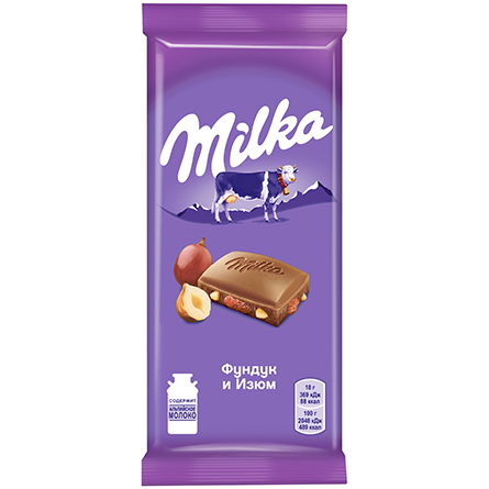Шоколад Milka молочный изюм-фундук 100г