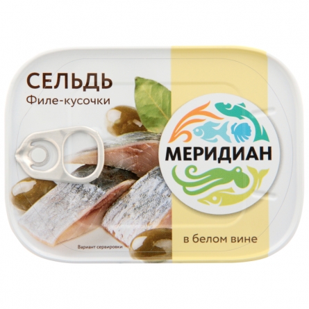 Сельдь филе-кусочки в белом вине Меридиан 115г