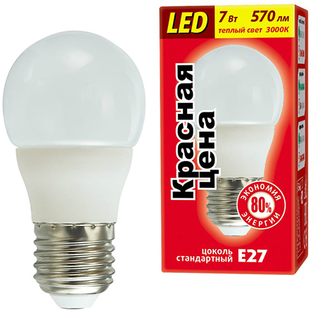 Лампа светодиодная LED P45 7 Вт E27 шар 3000 K теплый белый свет RED