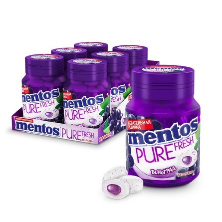 Жевательная резинка Ментос Pure Виноград 54г банка