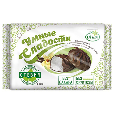 Зефир Умные Сладости ванильный, глазированный, со стевией, 180г