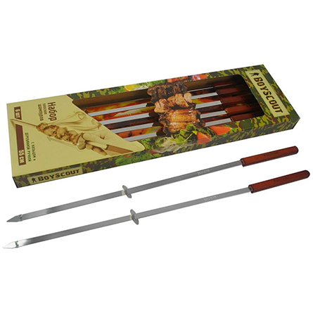  Набор плоских шампуров 55 см с деревянными ручками с кольцами, 6 штук в упаковке Boyscout