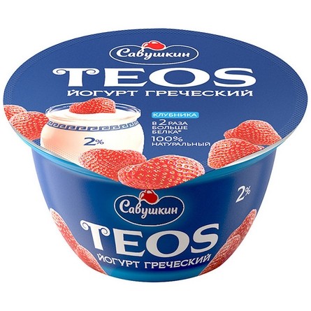 Йогурт TEOS греческий с клубникой 2% 140г