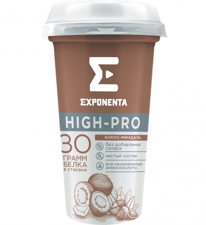 Напиток кисломолочный обезжиренный EXPONENTA HIGH-PRO кокос/миндаль 250мл
