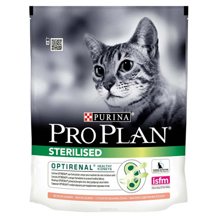 Сухой корм для взрослых стерилизованных кошек и кастрированных котов для поддержания здоровья почек Pro Plan Sterilised OptiRenal c лососем 400г