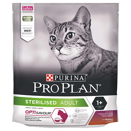 Сухой корм для взрослых стерилизованных кошек и кастрированных котов Pro Plan Sterilised OptiSavour с уткой и печенью 400г