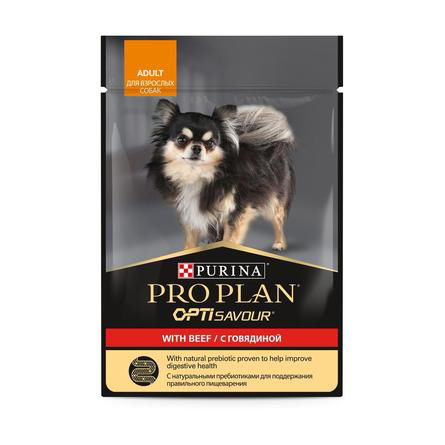 Влажный корм Pro Plan® для взрослых собак мелких и карликовых пород, с говядиной в соусе, Пауч, 85г