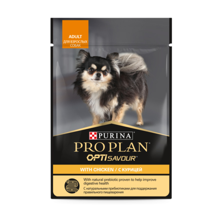 Влажный корм Pro Plan® для взрослых собак мелких и карликовых пород, с курицей в соусе, пауч, 85г
