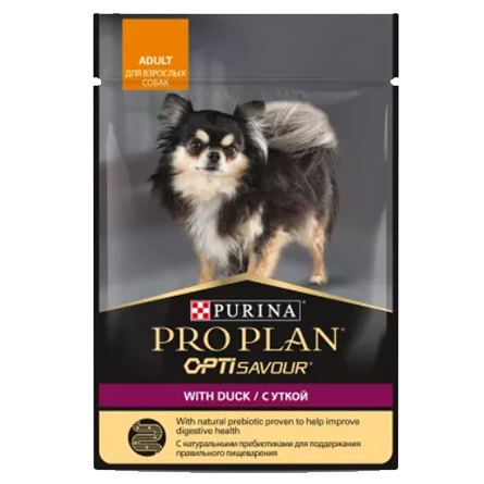 Влажный корм для взрослых собак мелких и карликовых пород Pro Plan Opti Savour с уткой в соусе 85г