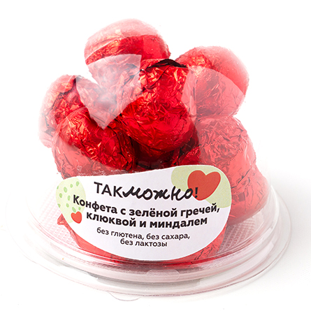 Конфета с зеленой гречей, клюквой и миндалем (без глютена, сахара, лактозы) Так Можно 210г