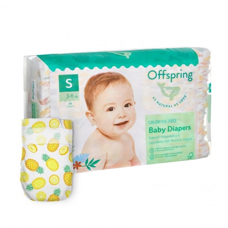 Подгузники Offspring 3-6кг 48шт расцветка Ананас
